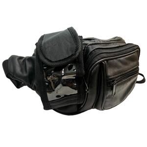 Vintage 90s Soft Black Leather Fanny Pack Belt Bag